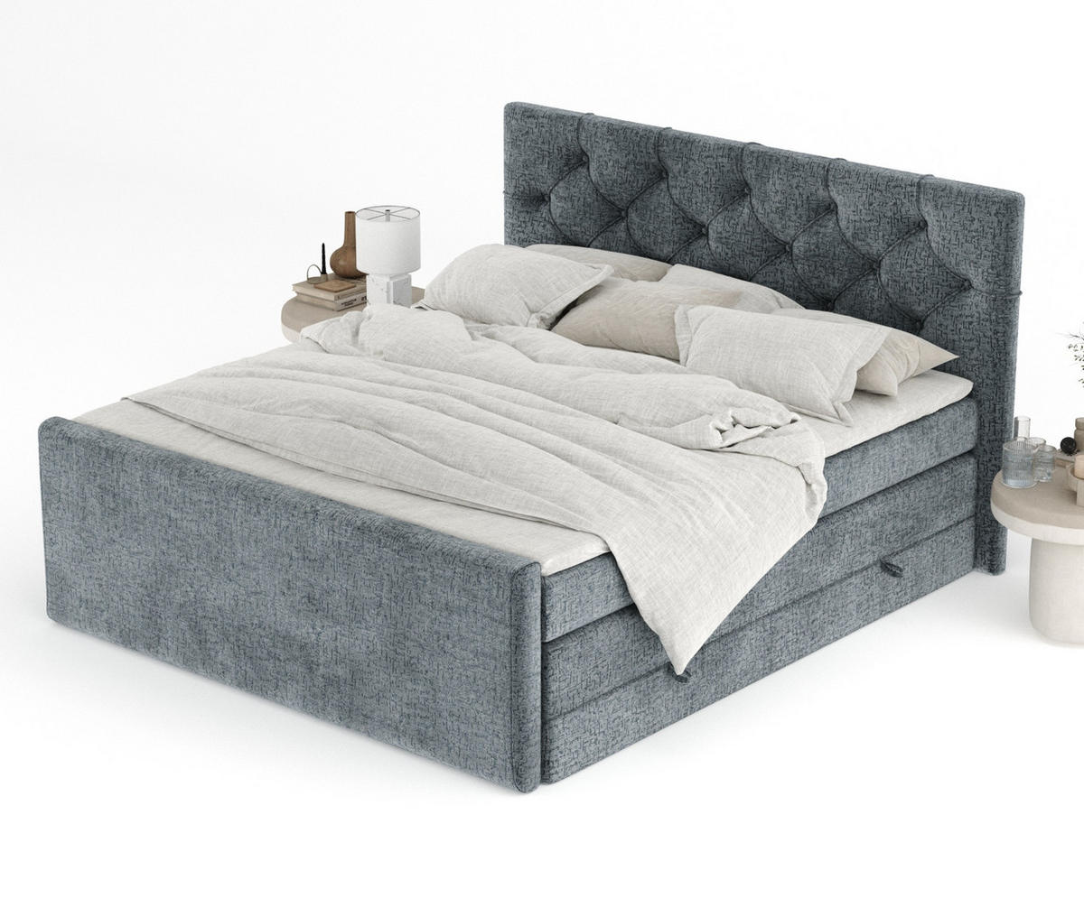 BOXSPRINGBETT Hugo Blau Grau 160/200 cm - Blaugrau/Schwarz, Holz/Holzwerkstoff (160/200cm) - Maison de Reve