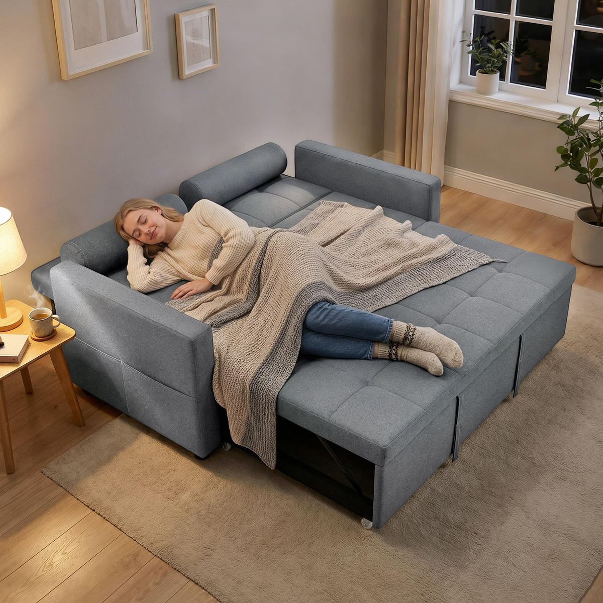 SCHLAFSOFA 2er-Sitz DE-14607 mit Doppelbett und verstellbarer Rückenlehne Grau - Grau, Metall (137.5/84/80.5cm) - ComfortXL