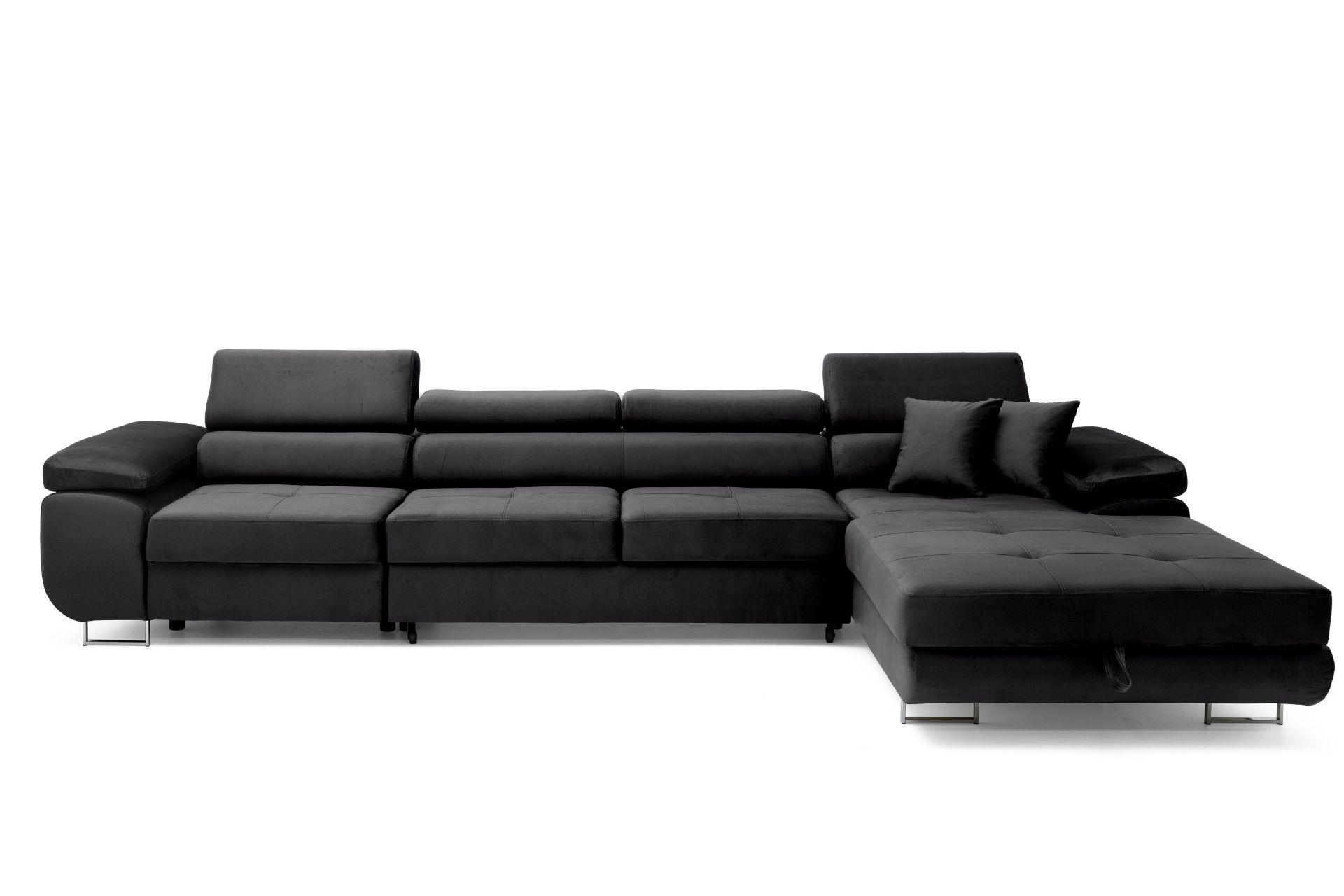 ECKSOFA ALONZO MAXI Rechts mit Schlaffunktion 125x195 Velours Schwarz - Silberfarben/Schwarz, Holz/Textil (203/350cm) - Muffo