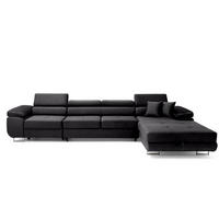 ECKSOFA ALONZO MAXI Rechts mit Schlaffunktion 125x195 Velours Schwarz - Silberfarben/Schwarz, Holz/Textil (203/350cm) - Muffo