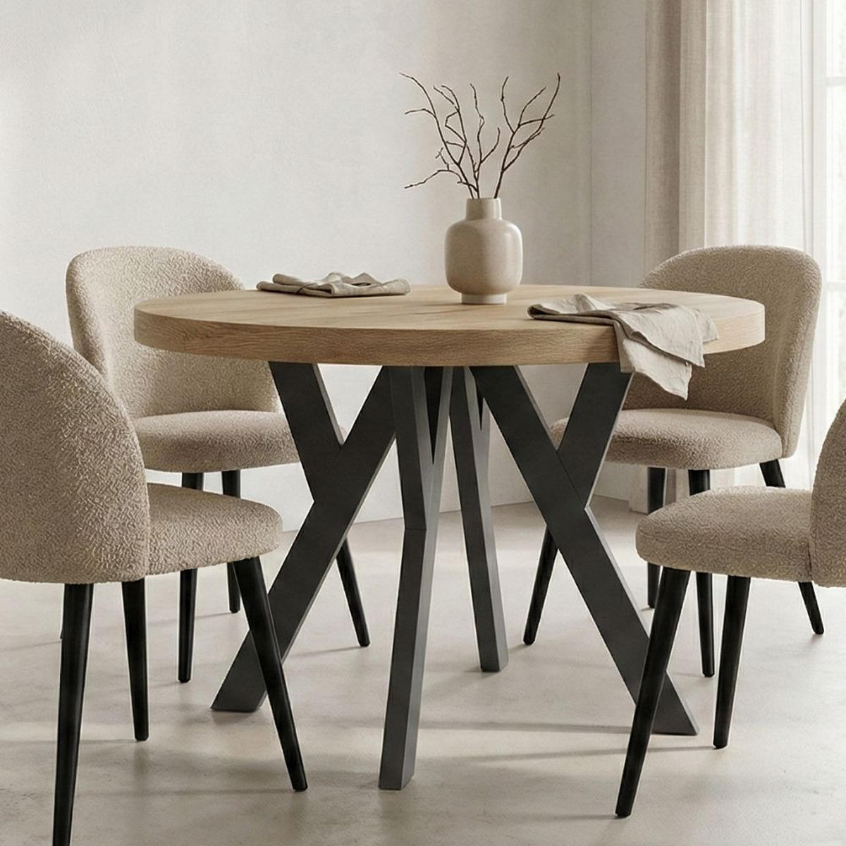 ESSTISCH Runder Ausziehbarer PERO 120/220, Eiche Sonoma / Schwarz - Schwarz/Sonoma Eiche, Holz (220/120/77cm) - Dekori_Interiors