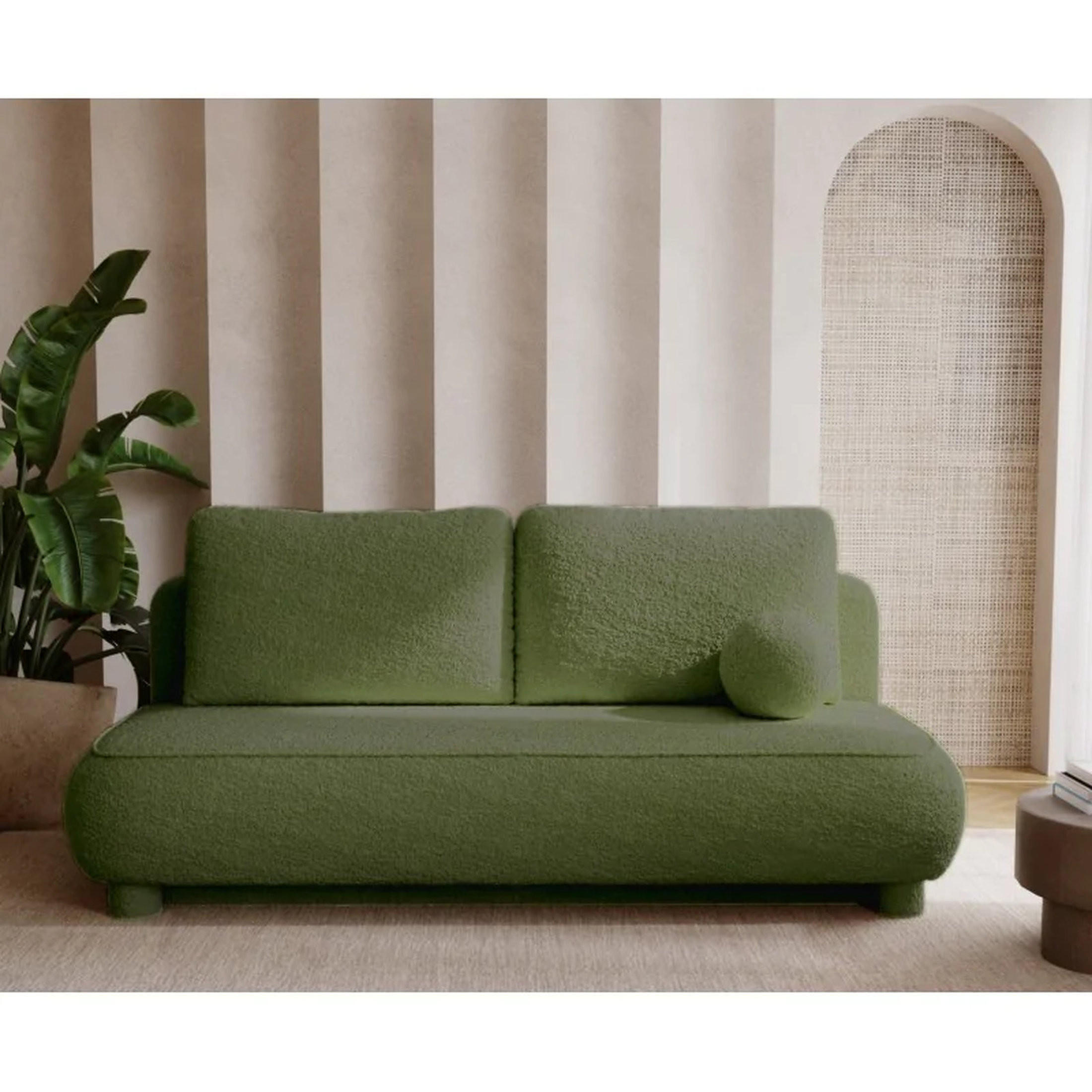 SCHLAFSOFA MAJA, Sofa mit Schlaffunktion und Bettkasten, Farbe: Grün, Bouclé-Stoff - Grün, Textil (209/96/96cm) - Sepro Meble