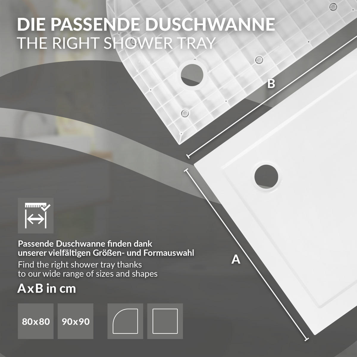 DUSCHWANNE 90x90 cm eckig Weiß Duschtasse mit Ablaufgarnitur - Weiß, Kunststoff (90/4/90cm) - LuxeBath
