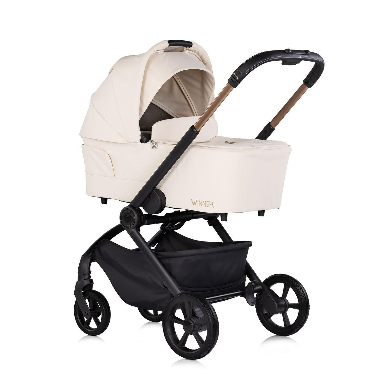 KOMBIKINDERWAGEN Winner 2 in 1 creme Babywanne klappbar Fußabdeckung Korb - Beige, Metall (85/61/95cm) - Chipolino