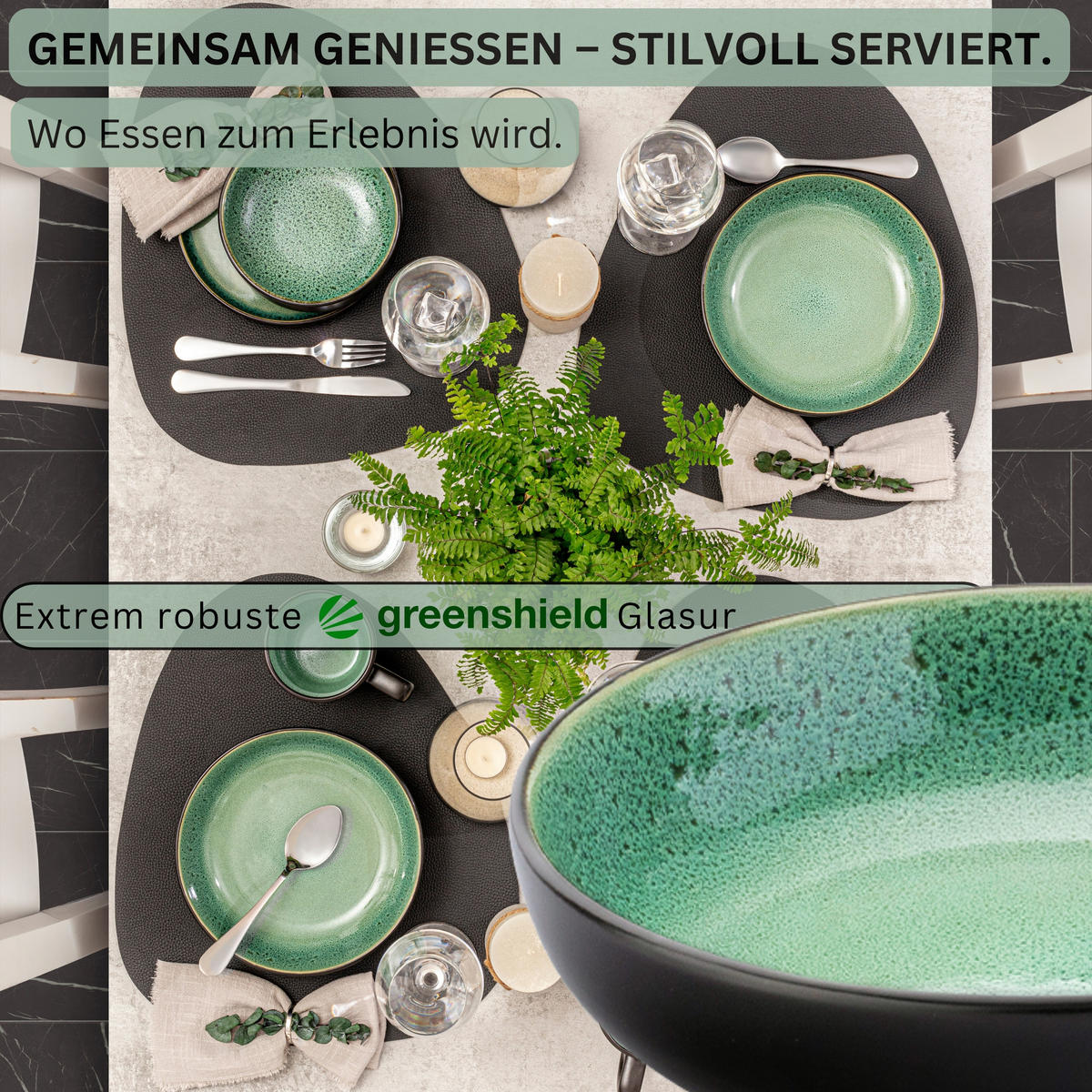 PASTASCHALEN SET GREENWICH - 6 teilig aus Steingut - Grün, Stein (22.2/22.2/6.3cm) - Sänger