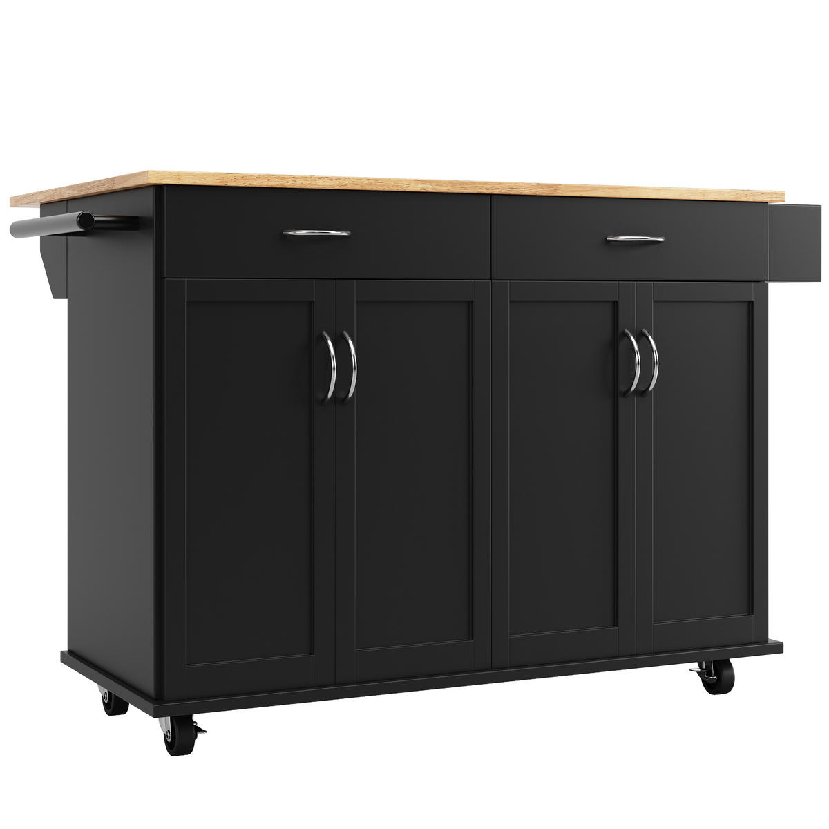 KÜCHENINSEL Schwarz 106/50/90,5 cm Klappbar fahrbar mit Schubladen - Schwarz, Holzwerkstoff (106/90.5/50cm) - PANGIVO
