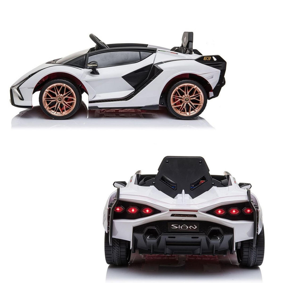 KINDERELEKTROAUTO Lamborghini Sian weiß EVA-Reifen Flügeltüren Scheinwerfer - Weiß, Kunststoff (108/62/40cm) - Es-Toys