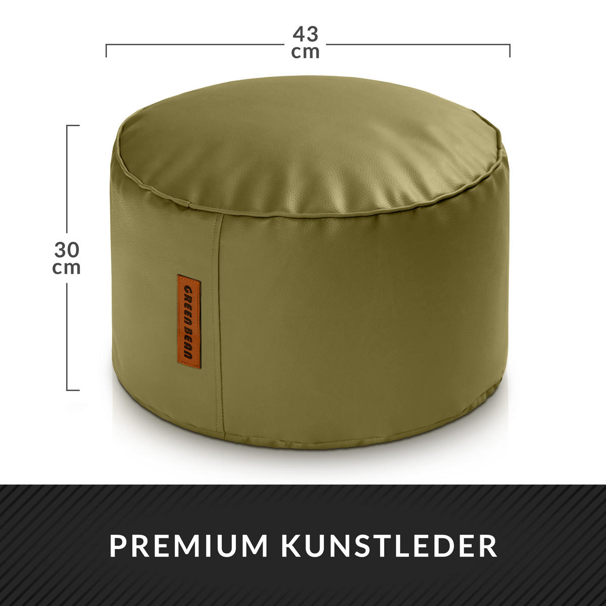 INDOOR HOCKER Stay rund Kunstleder - Grün, Textil (43/30/30cm) - Green Bean