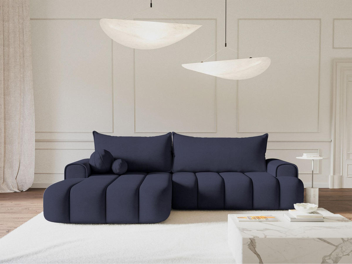 ECKSOFA Dandelino Marineblau mit Samtbezug, links - Schwarz/Dunkelblau, Kunststoff/Textil (275/168cm) - Selsey