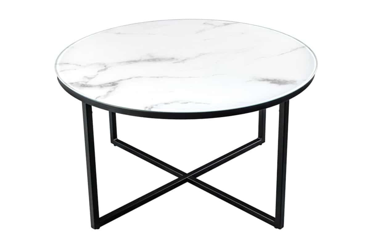 COUCHTISCH BOUTIQUE Marmor rund Weiß 80cm - Schwarz/Weiß, Glas/Metall (80/80/45cm) - riess-ambiente