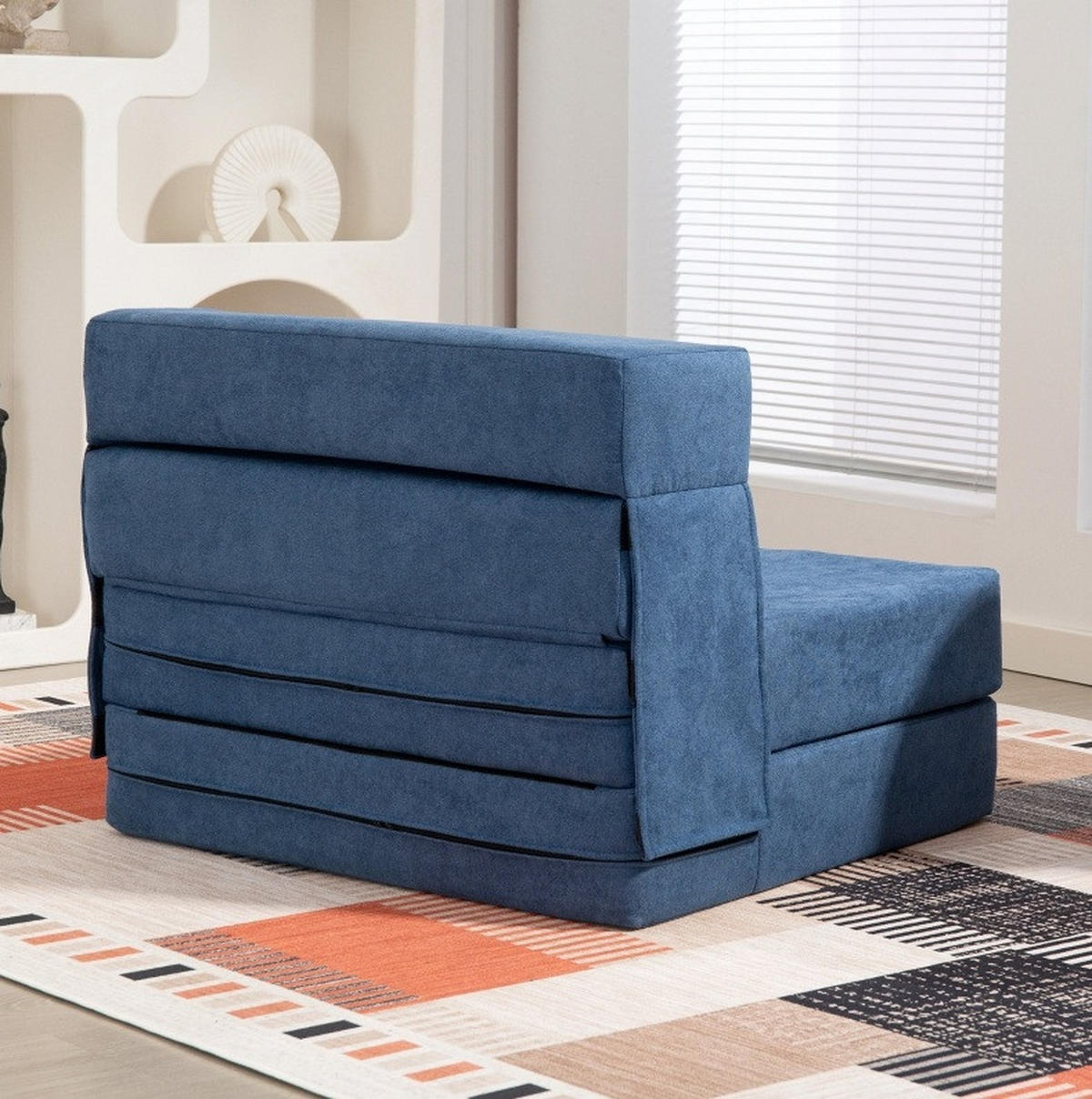 SCHLAFSESSEL 80/80/64 cm in Dunkelblau, klappbar mit Bettfunktion und Kissen - Blau, Textil (80/64/80cm) - Flora Grace