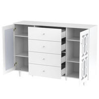 SKŘÍŇ na nádobí 147,5/40/102 cm bílá, MDF se zrcadlovým povrchem a skleněnými úchytkami - bílá, kompozitní dřevo (147.5/102/40cm) - BEAOK
