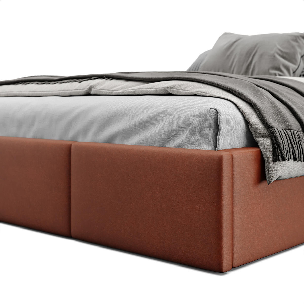 POLSTERBETT für Schlafzimmer Bett mit Stauraum Honigfarbe 140x200cm - Orange/Braun, Holzwerkstoff/Textil (160/200cm) - Muralo