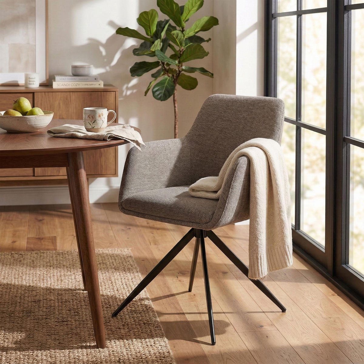 ARMLEHNENSTUHL Stoff Taupe - Taupe/Schwarz, Textil/Metall (56/81/62cm) - CLP