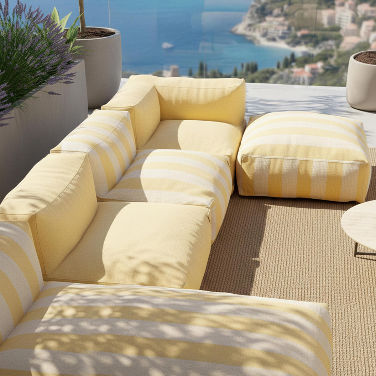 GARTENSOFA mit 5 Sitzplätzen, Hellgelb - Gelb, Textil - Oviala