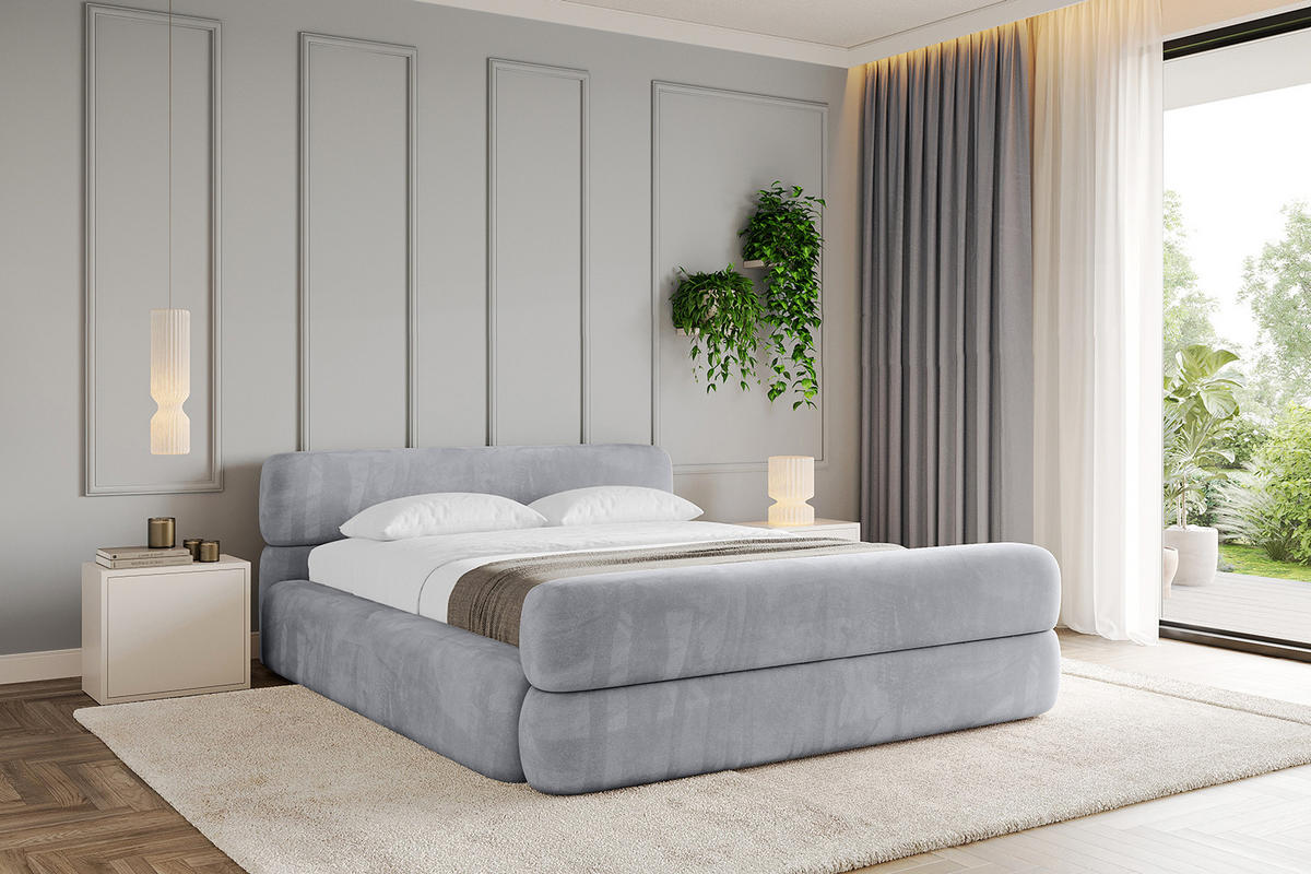 POLSTERBETT mit Bettkasten, Fußteil und Lattenrost, Boxbett mit Matratze H3/H4 - ENORA-Z-V1 120x200 Hellgrau - Hellgrau, Holzwerkstoff/Textil (120/200cm) - ALTDECOR