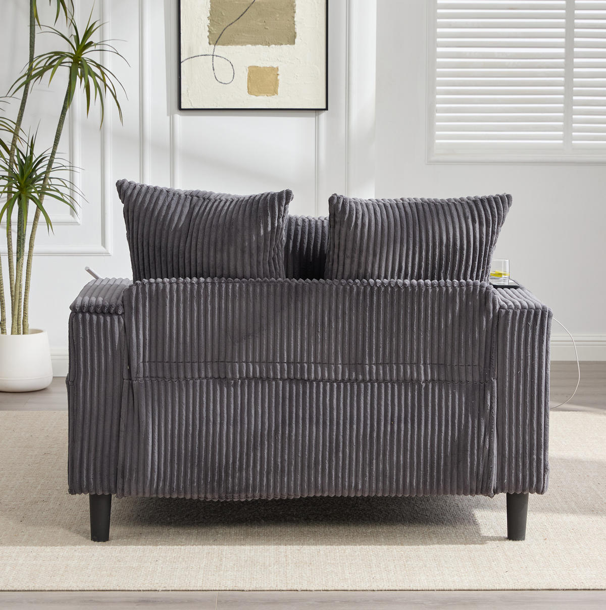 SCHLAFSOFA 129/170/70 cm aus Cord mit LED-Beleuchtung und USB-Anschluss Dunkelgrau - Dunkelgrau, Textil (170/70/129cm) - Modenvie