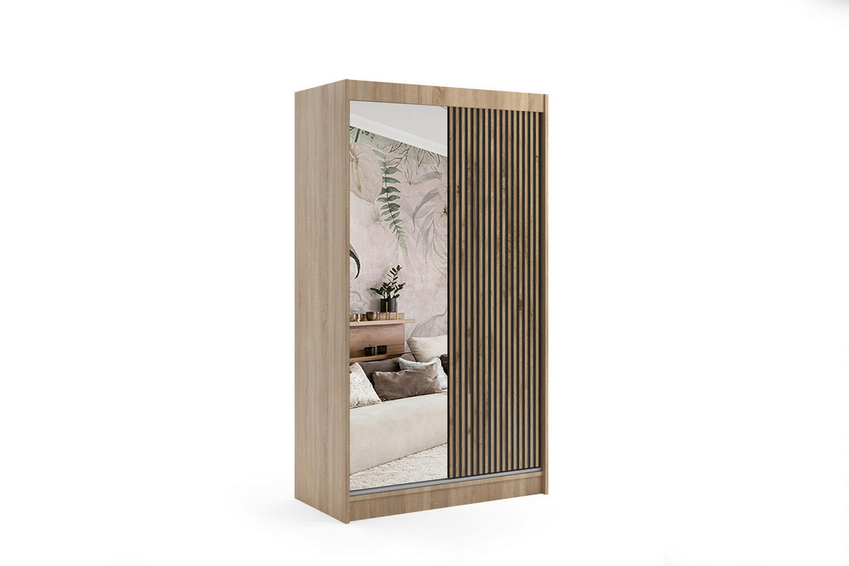 KLEIDERSCHRANK VILAN mit Spiegel - 120 cm - Sonoma Eiche|Eiche Wotan - Eiche Wotan/Sonoma Eiche, Holzwerkstoff (120/215/61cm) - ALTDECOR