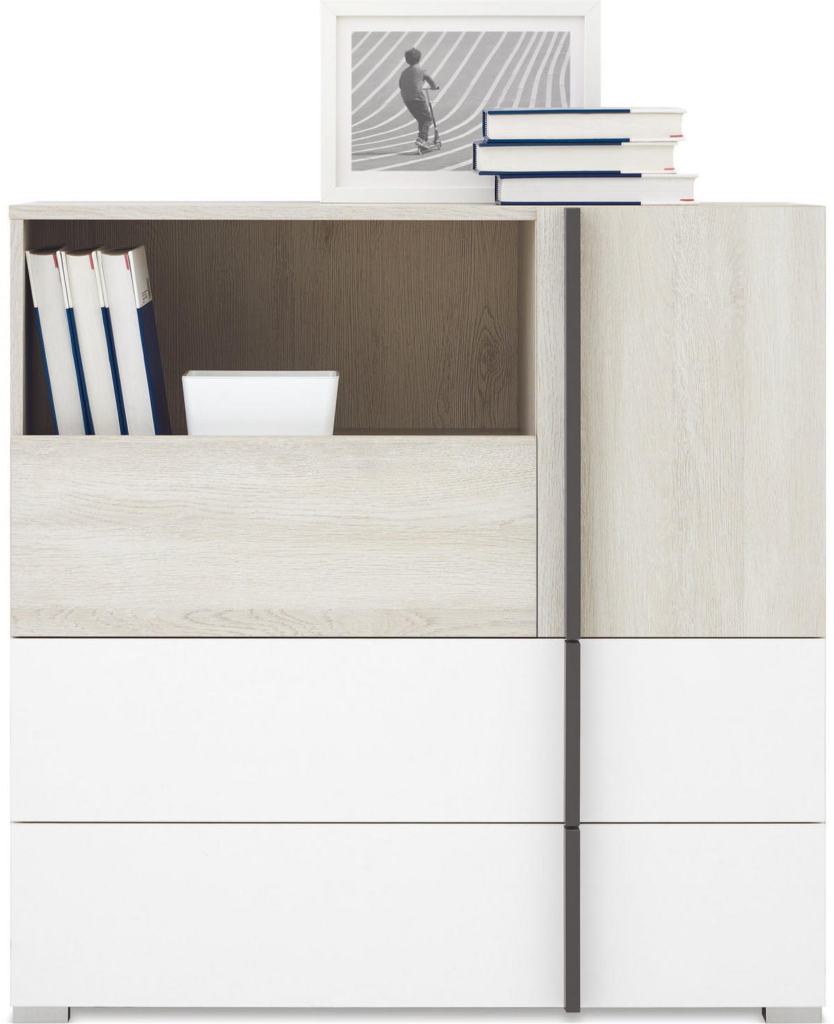 KOMMODE BERGAMO 90/90/40cm mit 3 Schubladen 1 Türen Eichefarben - Eichefarben, Holzwerkstoff (90/90/40cm) - MASSENO