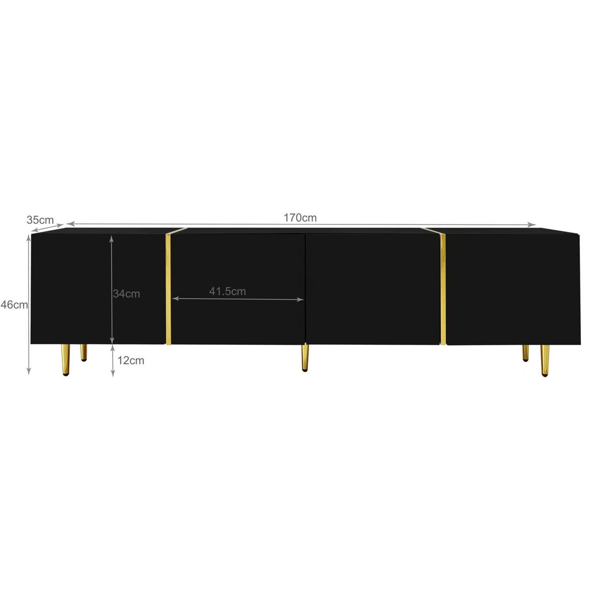 TV-ELEMENT- und Couchtisch-Set in Schwarz Hochglanz mit Goldakzenten und Stauraum - Schwarz, Holzwerkstoff (170/46/35cm) - Flora Grace