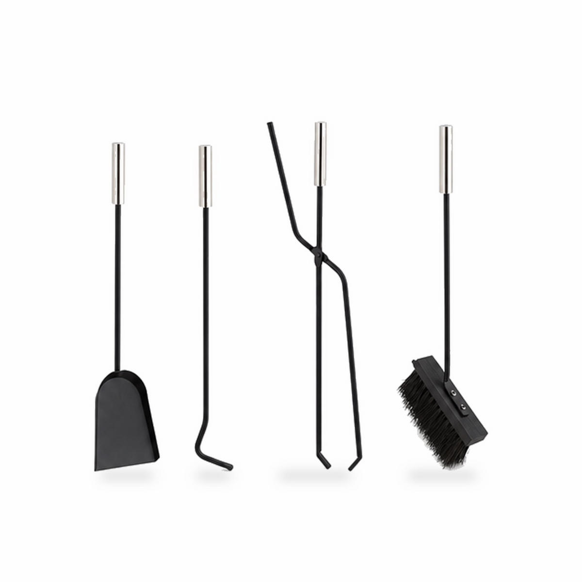 KAMINBESTECK Schwarz 5-teilig - Schwarz, Metall (22.5/59/16cm) - Relaxdays