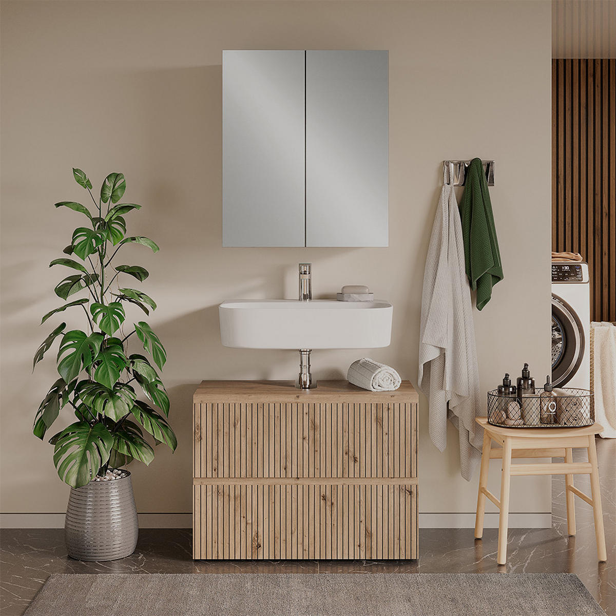 BADMÖBEL-SET Takumi Artisan 2 Teile - Hellgrau, Holzwerkstoff (60/58/35cm) - Vicco