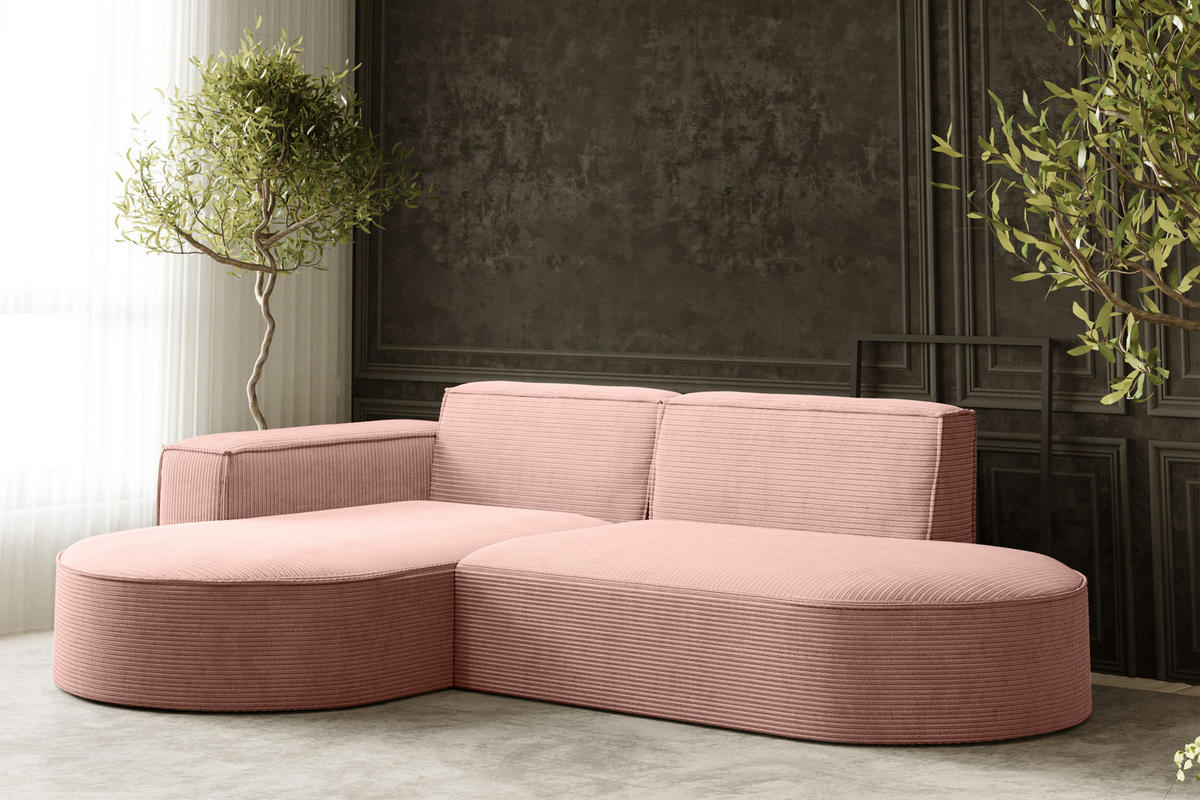 ECKSOFA Modena Studio, Cord Stoff Rosa Links - Rosa, Holzwerkstoff/Textil (165/236cm) - Kaiser Möbel
