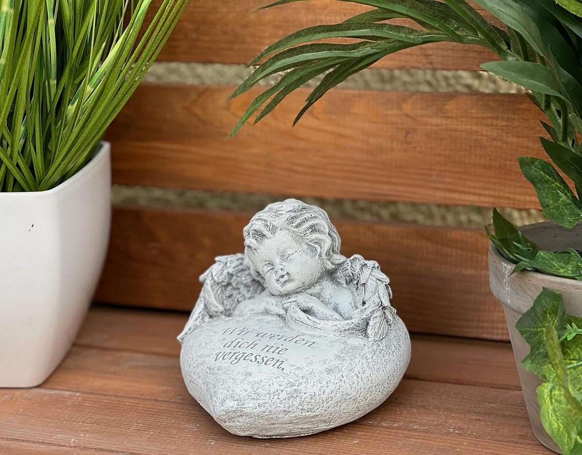 STEINFIGUR Engel Herz Wir Werden Dich nie vergessen Steinguss frostfest massiv - Grau, Stein (12/10/11cm) - stoneandstyle