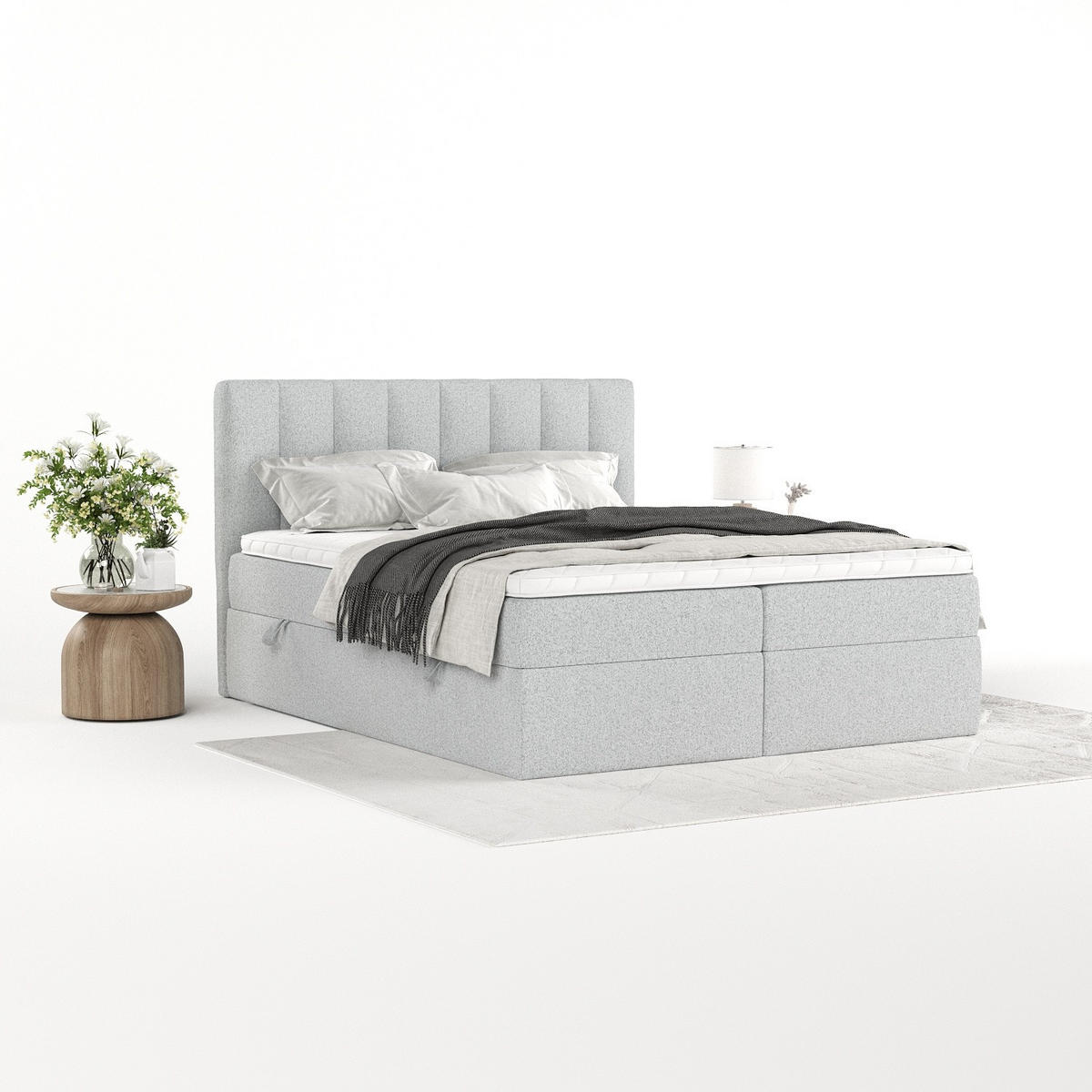 BOXBETT Bari 200/200 cm Hellgrau im Riva Stoff - Hellgrau, Holz/Holzwerkstoff (200/200cm) - AltaBeds