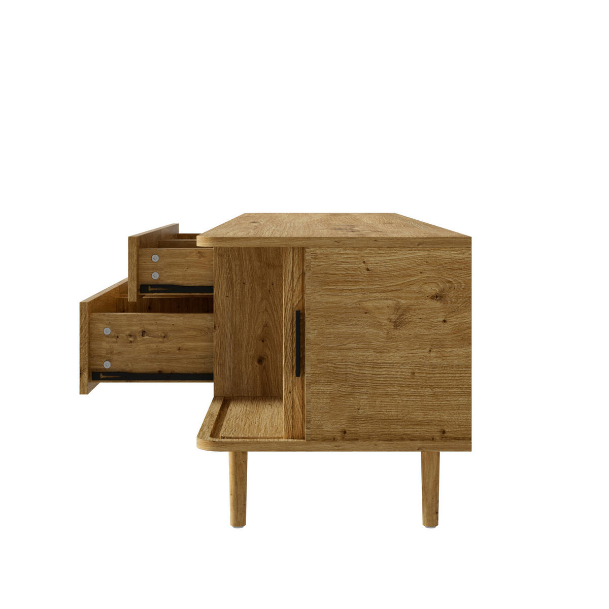 TV-LOWBOARD 165cm mit 4 Schubladen und 2 Schiebetüren - Naturfarben, Holzwerkstoff (165/46/40cm) - FLIEKS