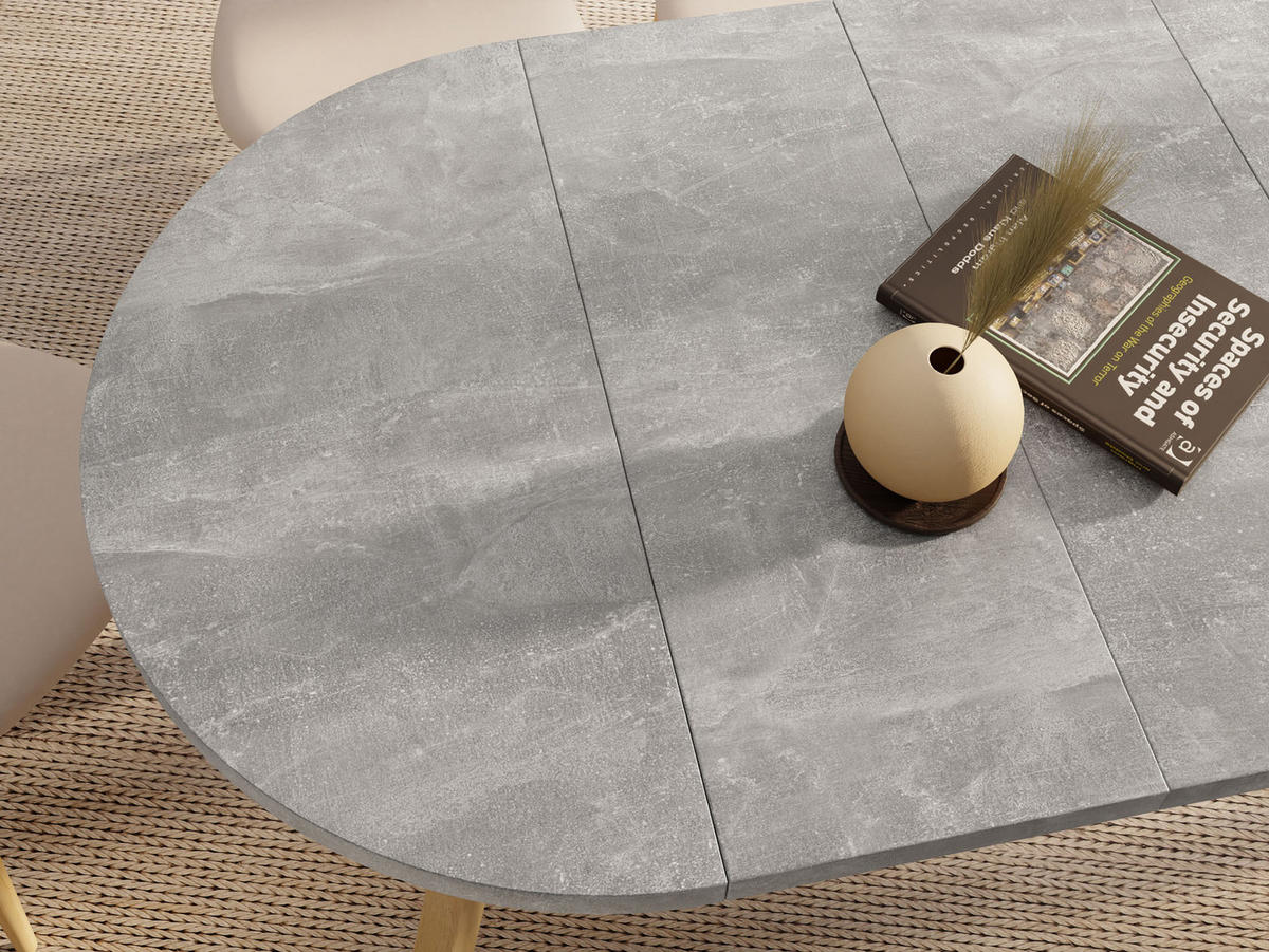 ESSTISCH Avero runder ausziehbarer, Beton grau 90-190/90/77 cm - Hellbraun/Hellgrau, Holz/Holzwerkstoff (90/90/77cm) - WFL GROUP