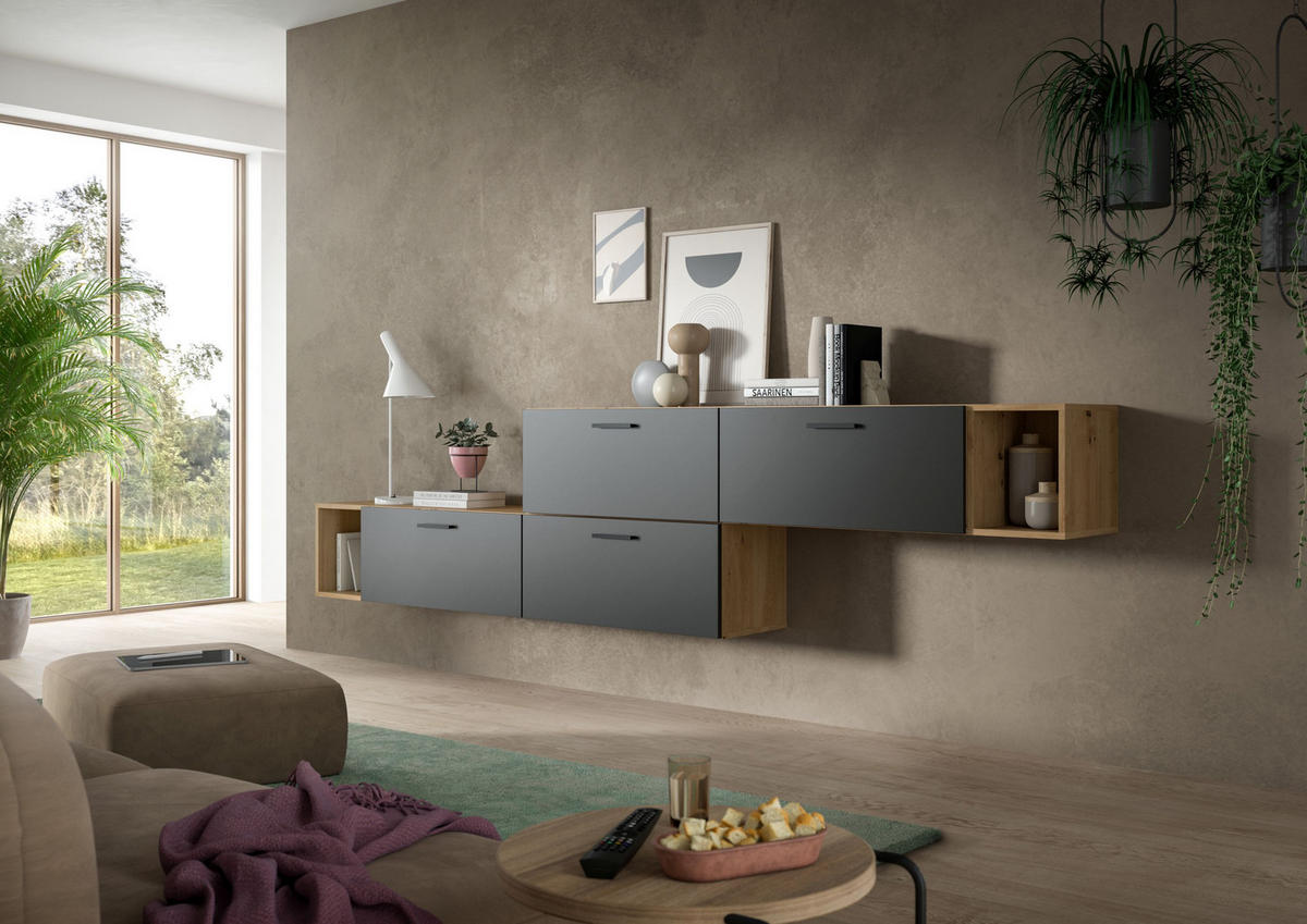 WOHNWAND The One Basalt grau 276/34/97 cm - Braun, Holzwerkstoff (276/97/34cm) - Xonox