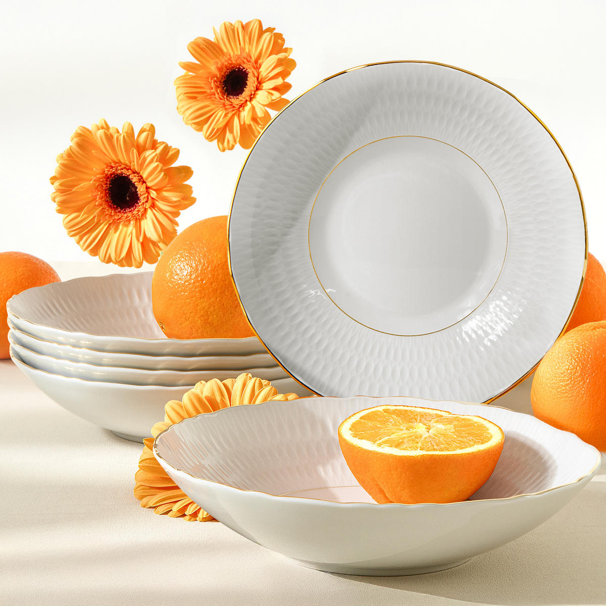 TELLER-SET SUPPENTELLER CMIELOW SOFIA 6-tlg aus Porzellan - Weiß, Keramik (22cm) - KONSIMO®