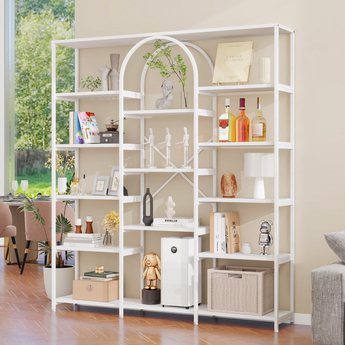 BÜCHERREGAL in Weiß Regal aus Stahlrohren und MDF mit Stauraumfächern für Wohnzimmer, B160/T30/H180 cm - Weiß, Holzwerkstoff/Metall (160/180/30cm) - STILVORA