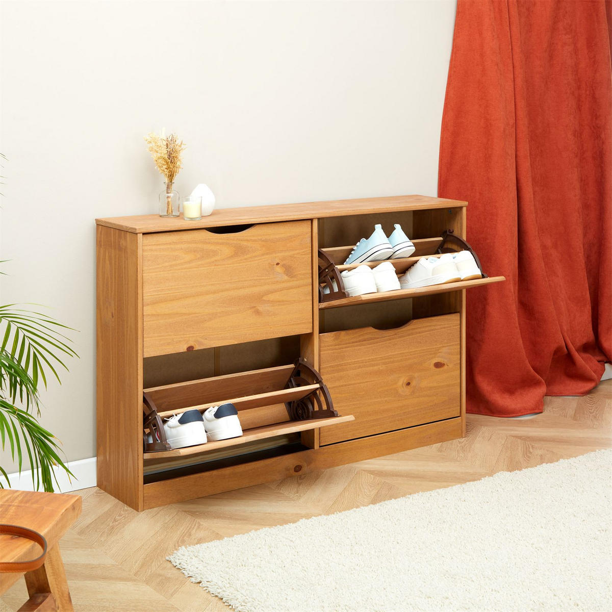 SCHUHSCHRANK BASIL - Honig, Holz (115/79/25cm) - IDIMEX