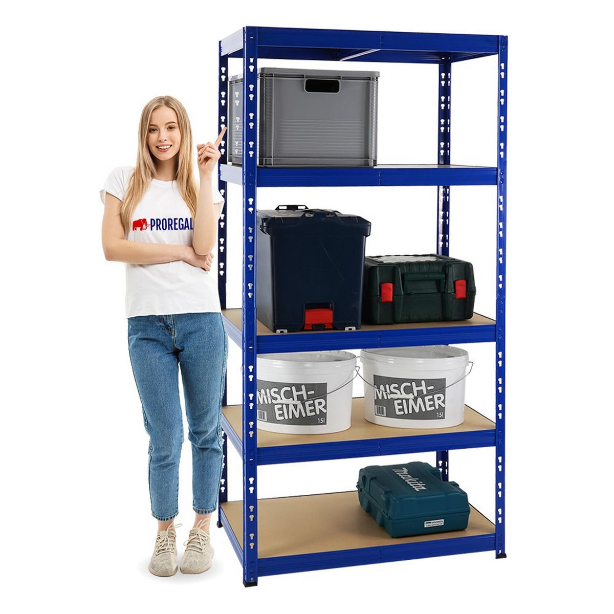 WERKBANK Tiger & 2x SCHWERLASTREGAL Tiger Set Fachlast bis 300 kg Blau - Blau, Metall (270/180/60cm) - PROREGAL