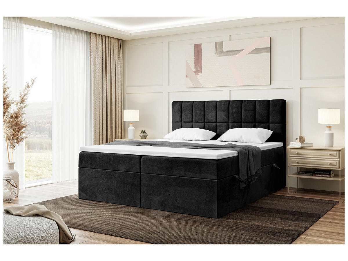 BOXBETT LUKAS 180x200 cm in Schwarz Samt - Schwarz, Holz/Holzwerkstoff (180/200cm) - Meblini