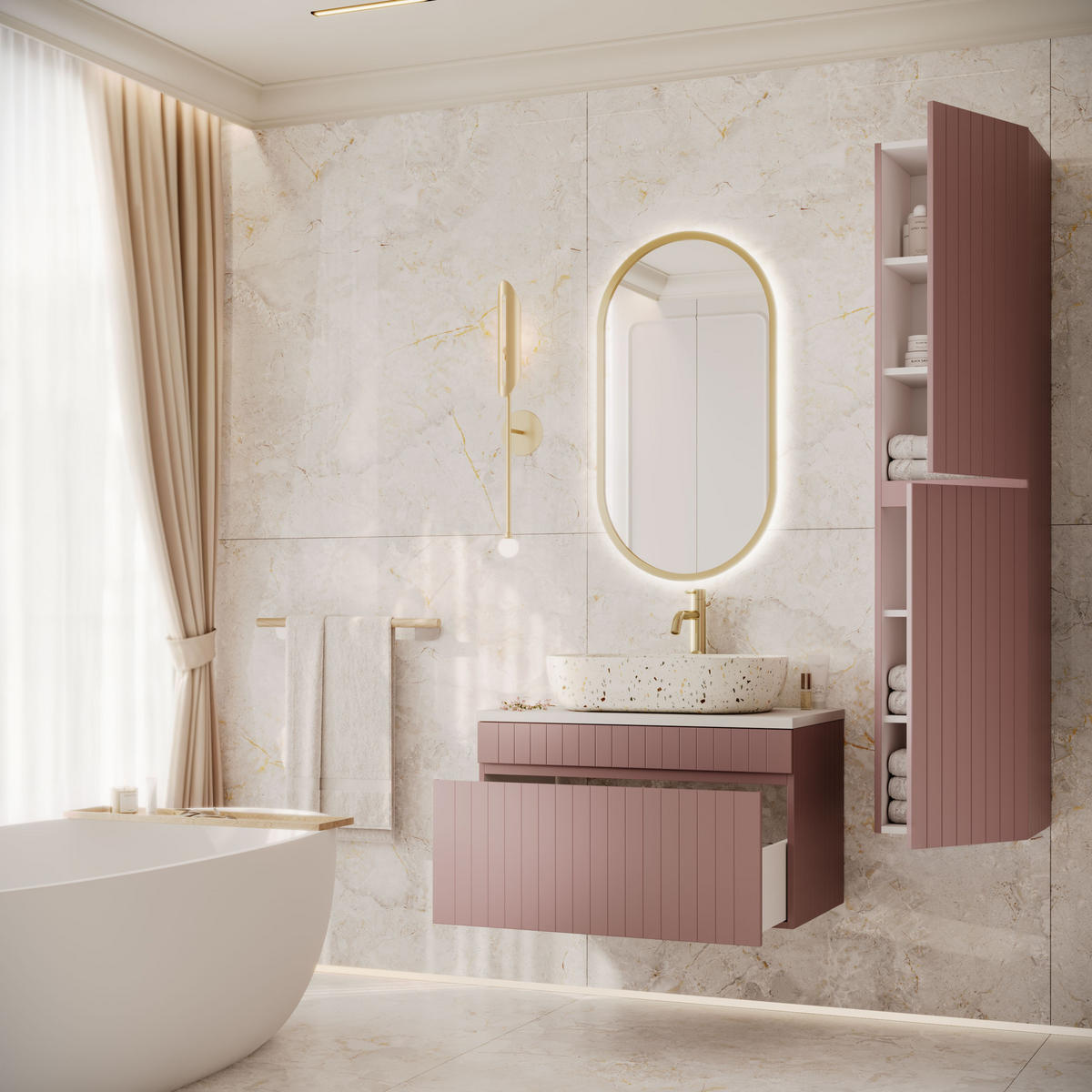 BADMÖBEL-SET FLORIS - Rosa, Holzwerkstoff (80/46/45.6cm) - Lookway