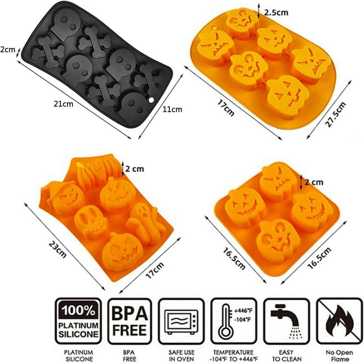 BACKFORM 2-teiliges Set Halloween Kürbis Silikon Antihaftbeschichtet - Orange, Kunststoff