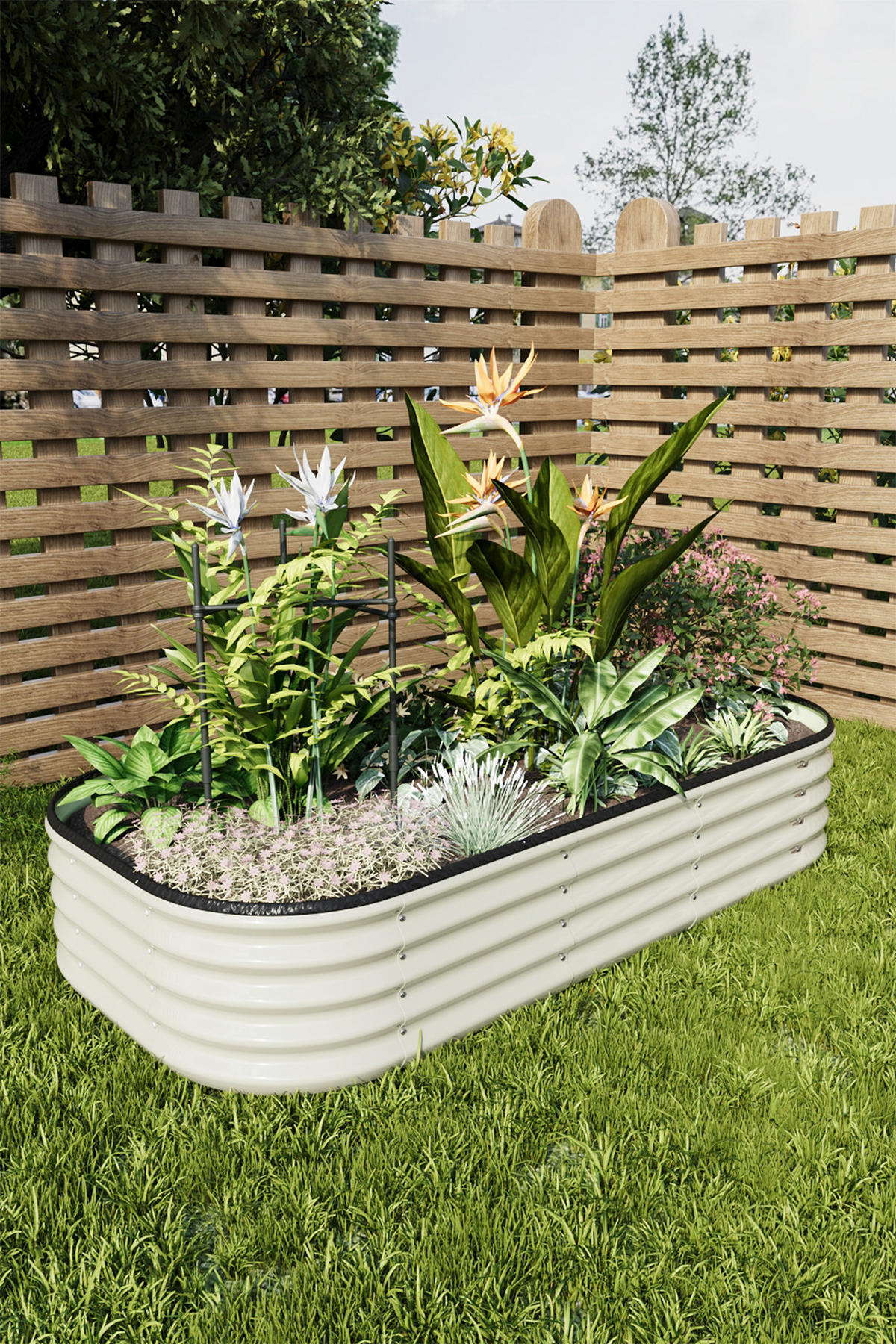 HOCHBEET Pflanzkasten aus verzinktem Stahl in Weiß Ovalen Blumenkasten für Garten und Balkon 160 × 80 × 30 cm - Weiß, Metall (80/30/160cm) - Livingandhome