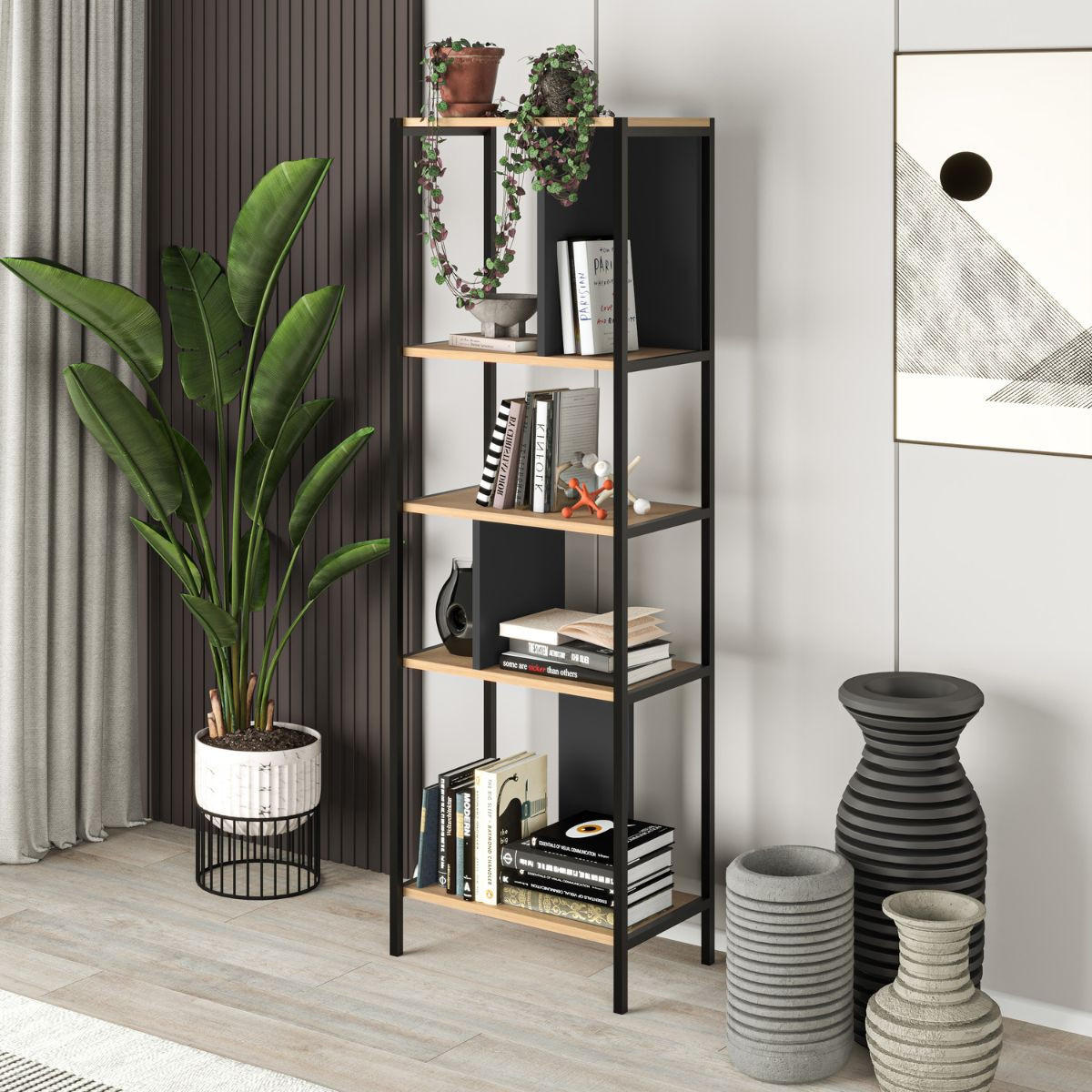REGAL mit Metallbeinen H175 cm - Alabama - Apfelbaumfarben, Holzwerkstoff (35/175/58cm) - Calicosy