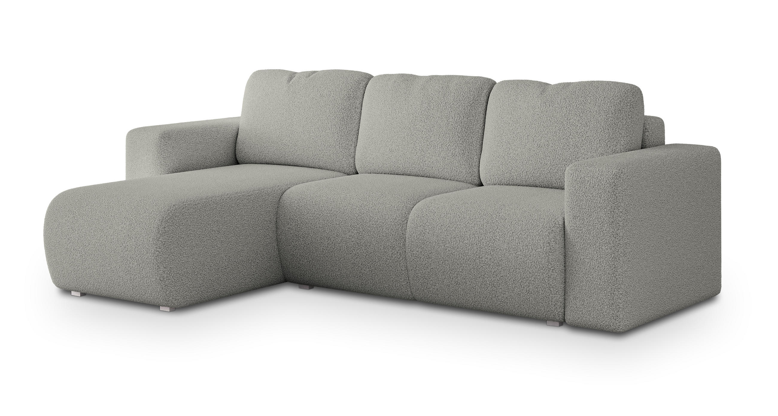 ECKSOFA RINOVA Hellgrau Boucle-Stoff mit Schlaffunktion - Hellgrau, Holz (250/143cm) - MASSENO
