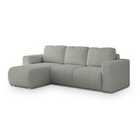 ECKSOFA RINOVA Hellgrau Boucle-Stoff mit Schlaffunktion - Hellgrau, Holz (250/143cm) - MASSENO