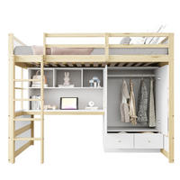 HOCHBETT 90/200 cm in Naturfarbe mit Schreibtisch, Kleiderschrank und Schubladen - Naturfarben, Holz (90/200cm) - Flora Grace