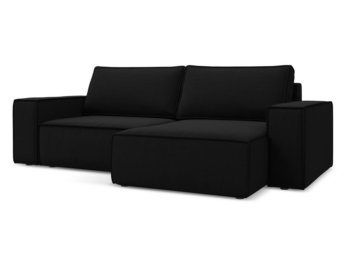 ECKSOFA mit Schlaffunktion Samt Stoff Schwarz - Schwarz, Kunststoff/Textil (257/148cm) - Makamii