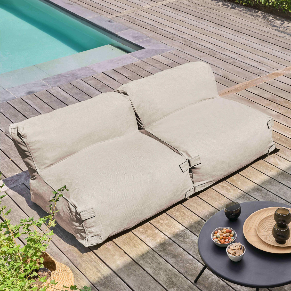 GARTENSOFA mit 2 Sitzplätzen, Sandfarbe - Gelb, Textil - Oviala