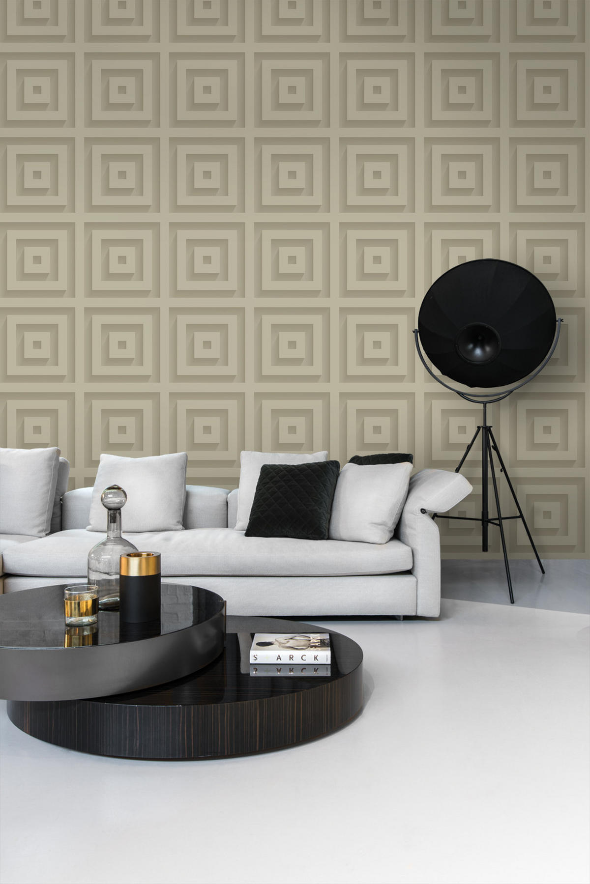 TAPETE 3D-Quadrate 50 x 900 cm - Beige, Papier (50/900cm) - Origin Wallcoverings