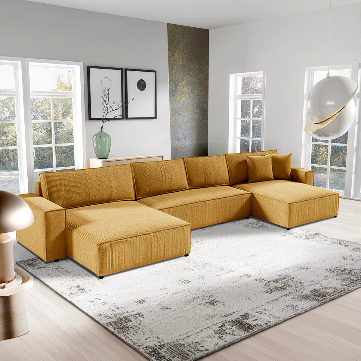 PANORAMASOFA Isaac 5 Sitzplätze Gelb - Gelb, Holzwerkstoff (398/85/185cm) - Petits-meubles