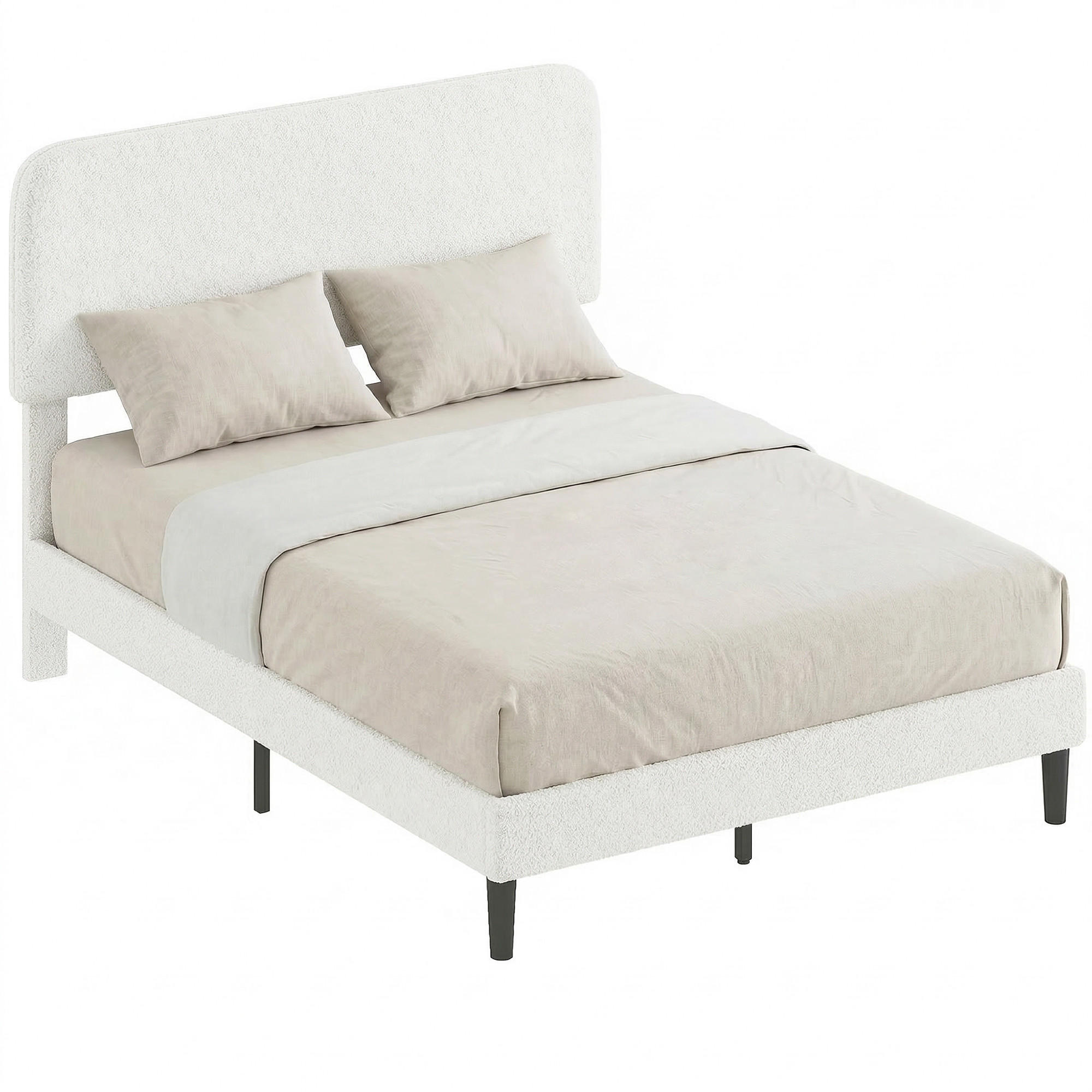 BETT 140x190 cm DE-14666 mit verstellbarem Kopfteil & Teddyvelours Weiß - Weiß, Metall (140/190cm) - ComfortXL