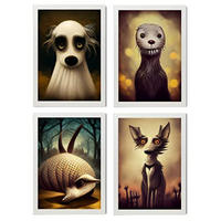 POSTER Set mit 4 Hunde im T Burton Goth Stil A4 Weißer Rahmen - Weiß, Papier (29.7/3cm) - Nacnic